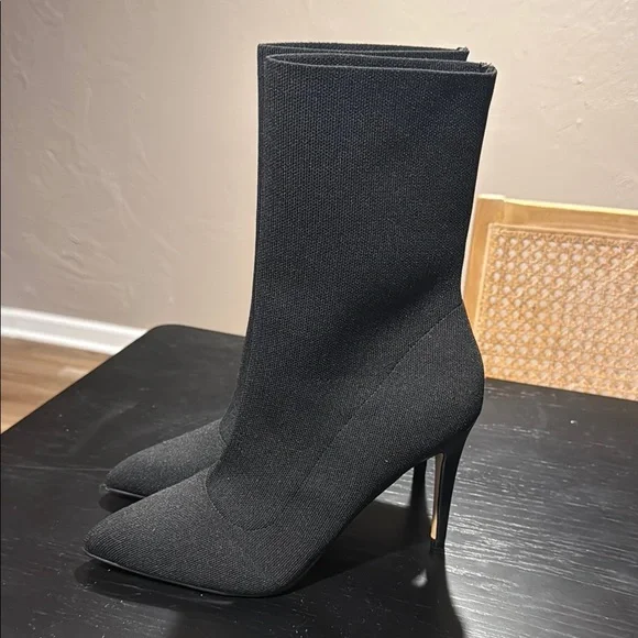 Black Heeled Boots with Stiletto Heel and Sock-Like Fit - Picture 1 of 7